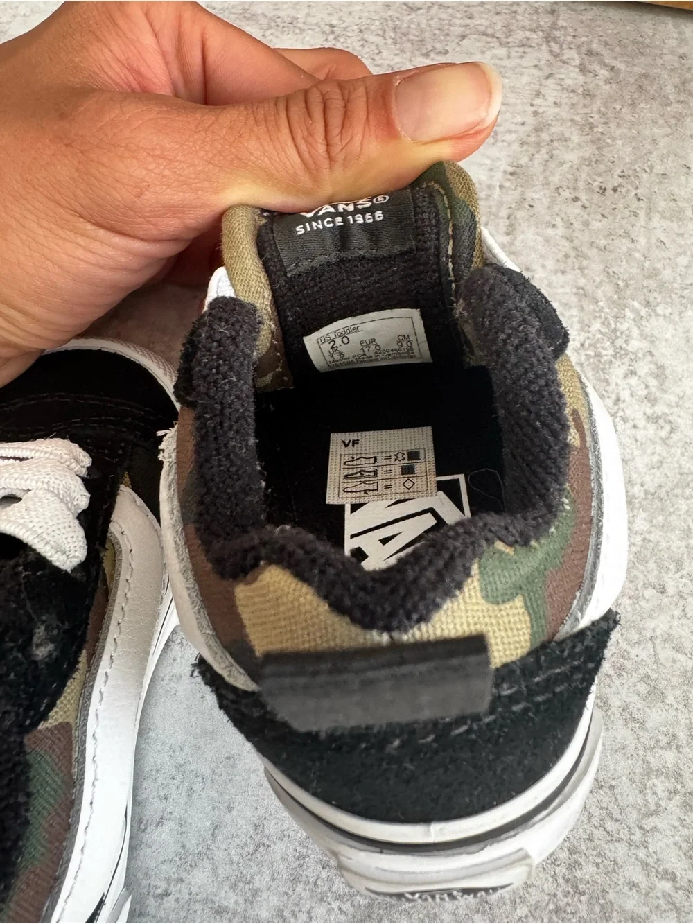 Vans Baby (Size 2) Old Skool Sneakers in Black and Olive Camo
